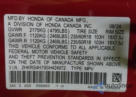 2025 Honda Cr-V Ex-L Awd z USA, uszkodzony, nr VIN 2HKRS4H79SH424972